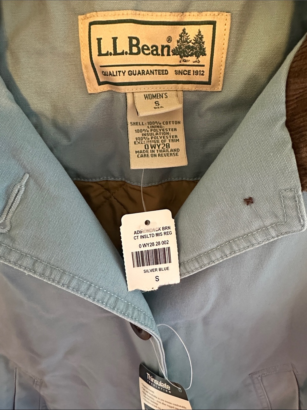 L.L. Bean NWT Barn Utility Jacket light blue w/ Brwn.Corduroy Collar size small - Picture 2 of 8